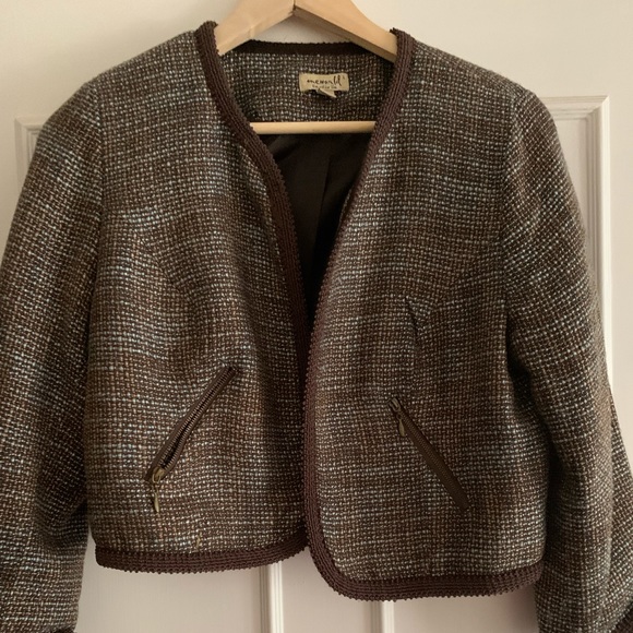 Brown blazer top with zipper pockets - Picture 1 of 3
